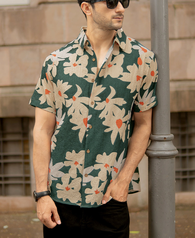 Green Floral Structured Shirt.