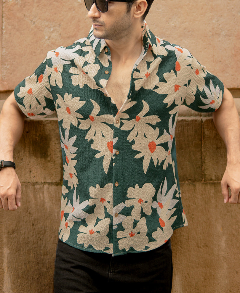 Green Floral Structured Shirt.