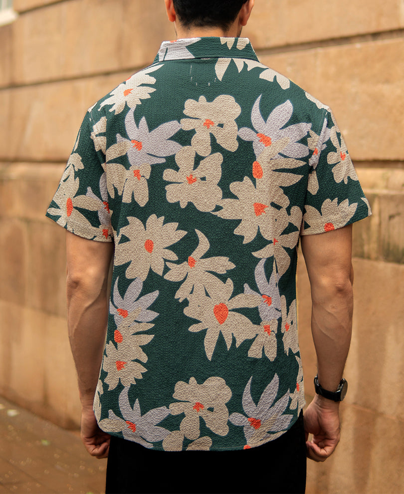 Green Floral Structured Shirt.