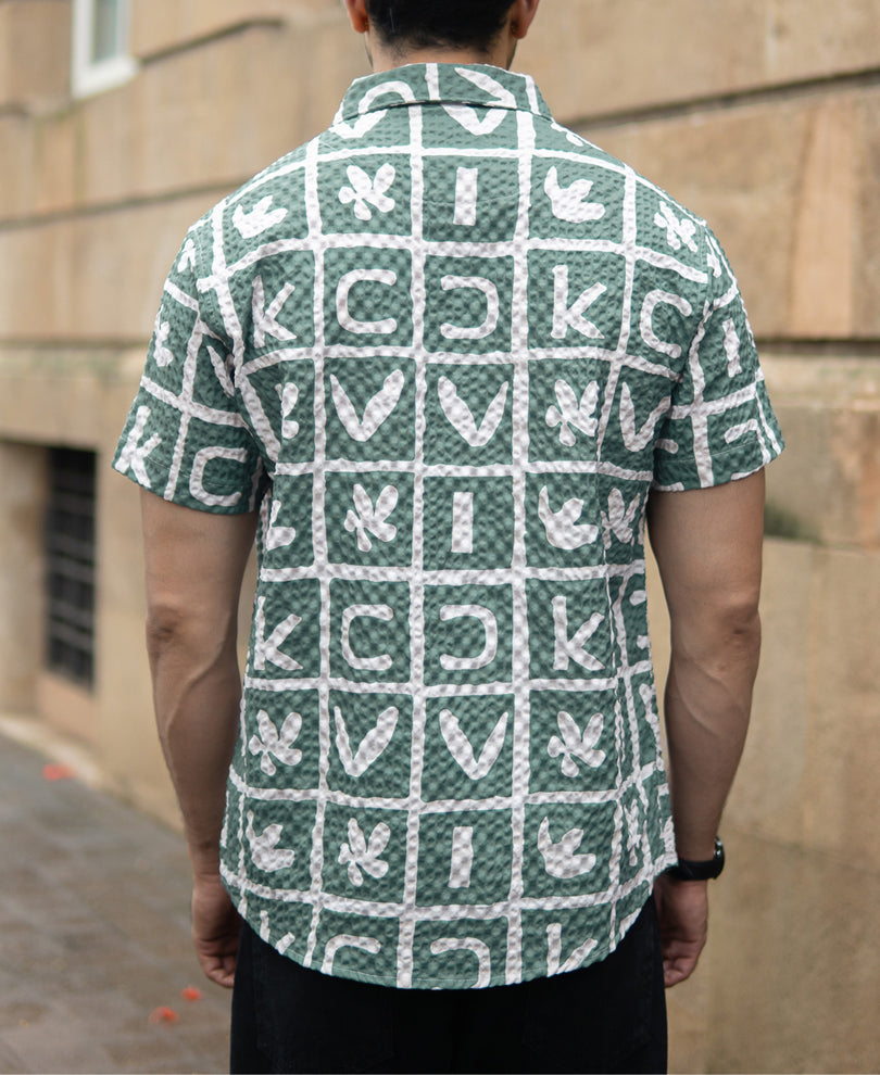 Green Printed Structured Shirt.
