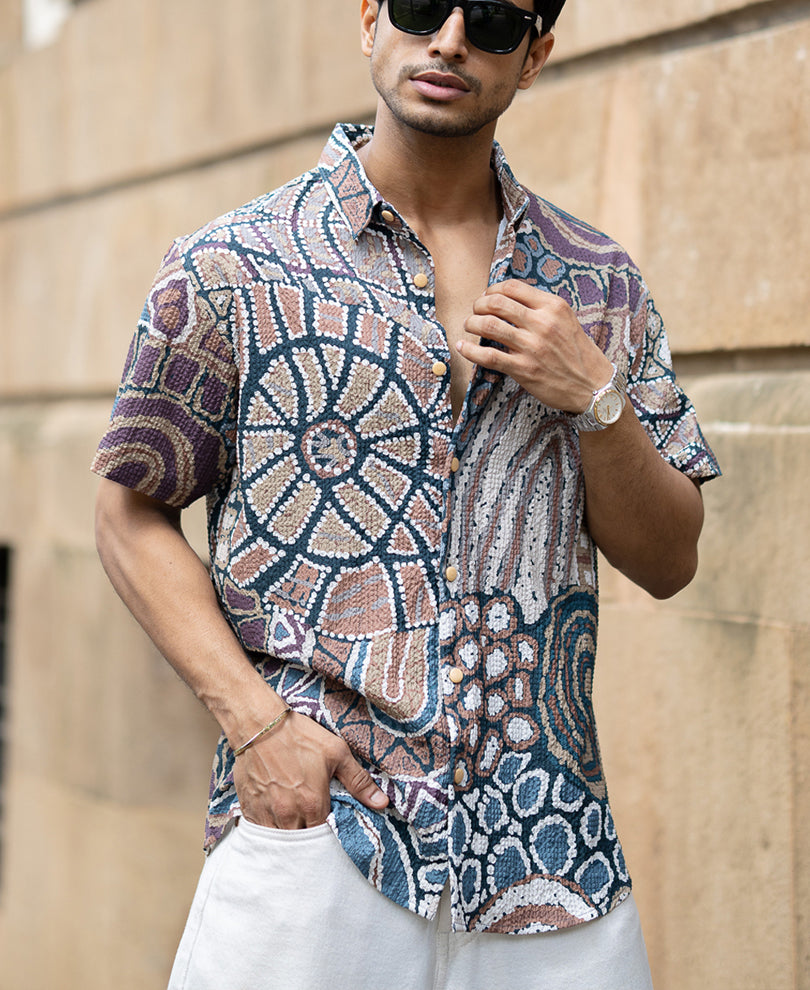 Multicolour Abstract Structured Print Shirt.