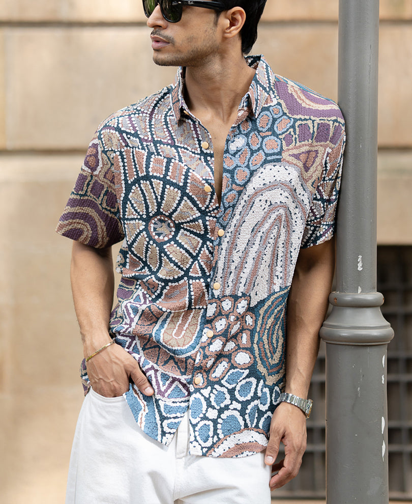 Multicolour Abstract Structured Print Shirt.