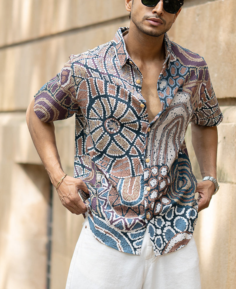 Multicolour Abstract Structured Print Shirt.