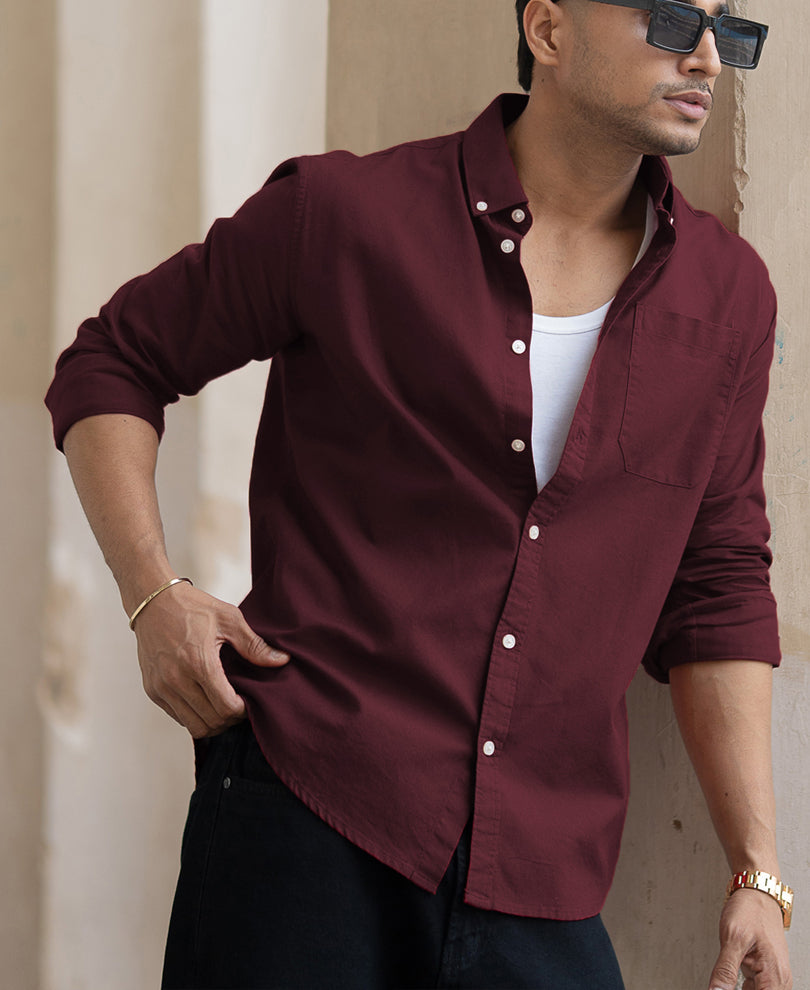 Wine Cotton Oxford Shirt.