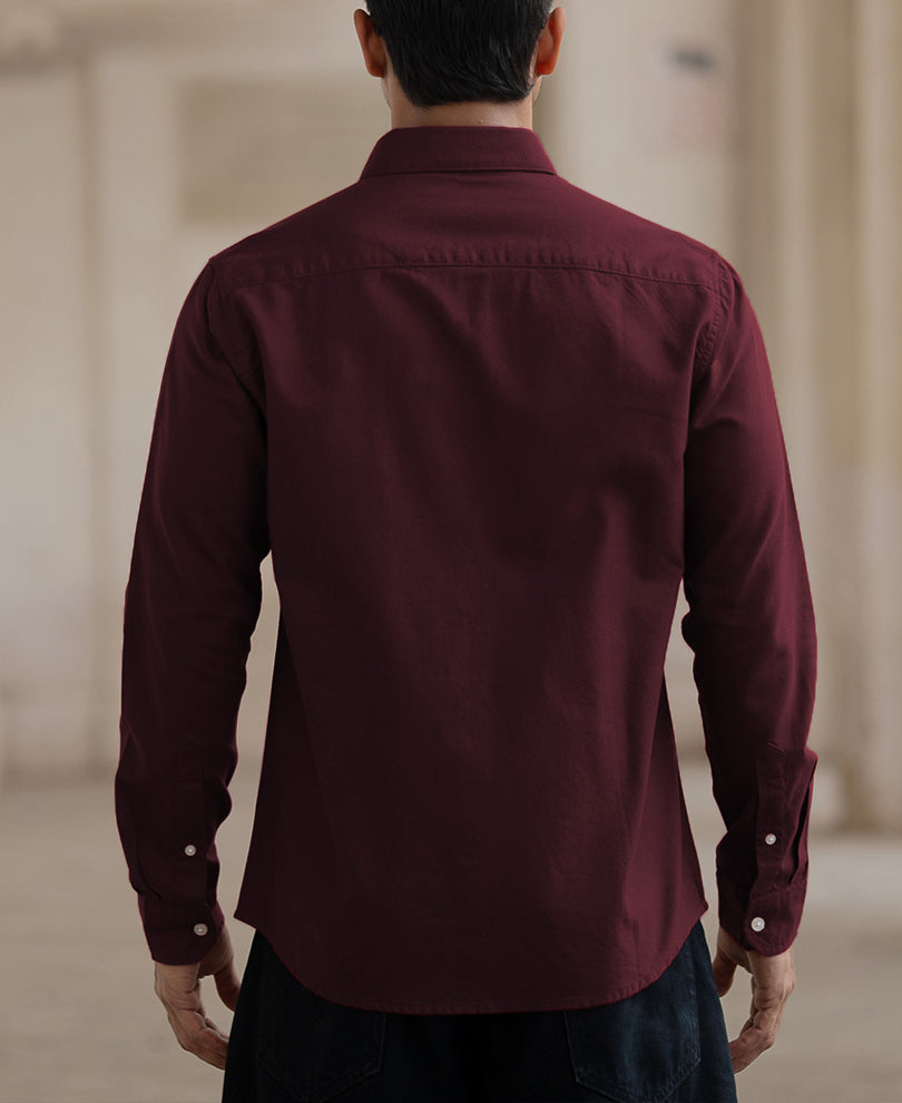 Wine Cotton Oxford Shirt.