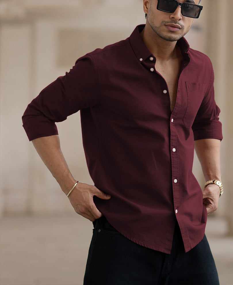 Wine Cotton Oxford Shirt.
