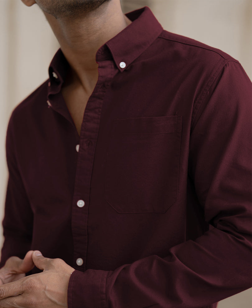 Wine Cotton Oxford Shirt.