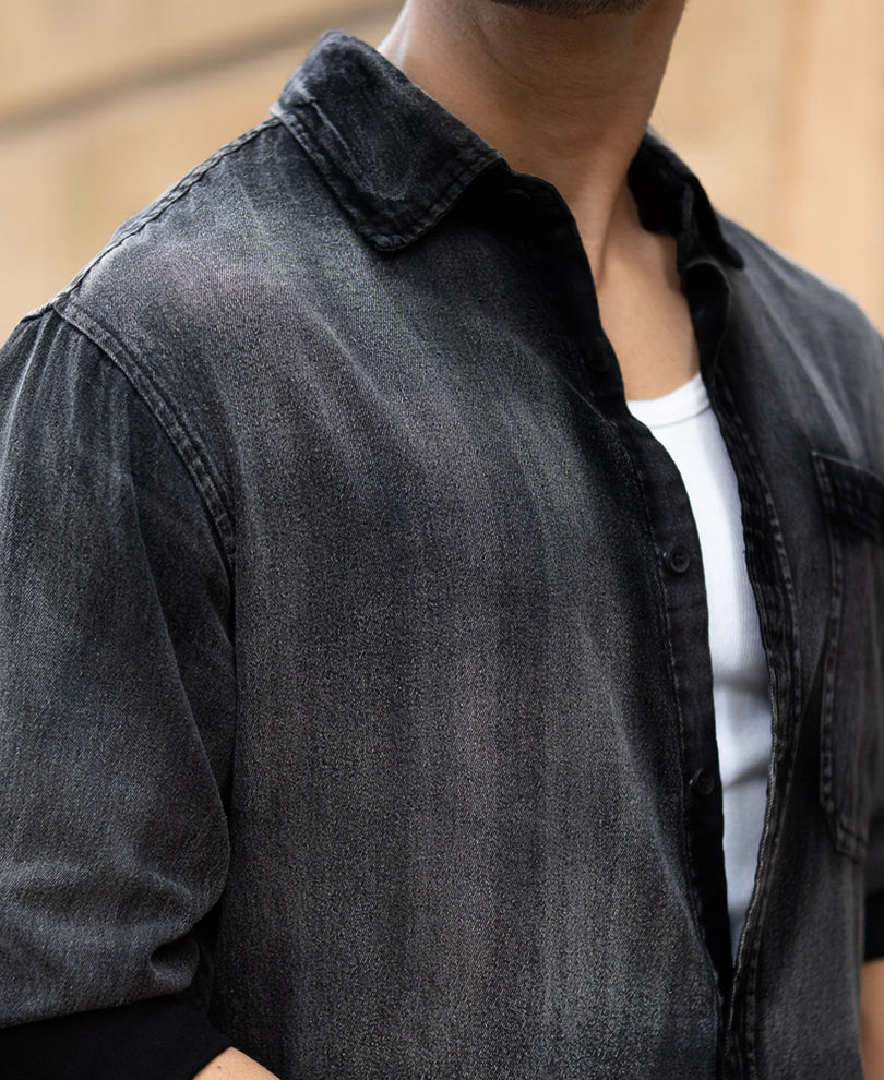 Black Sprayed Denim Shirt