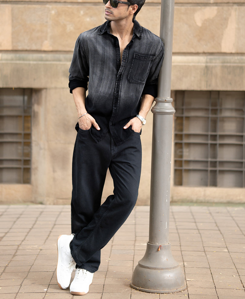 Black Sprayed Denim Shirt