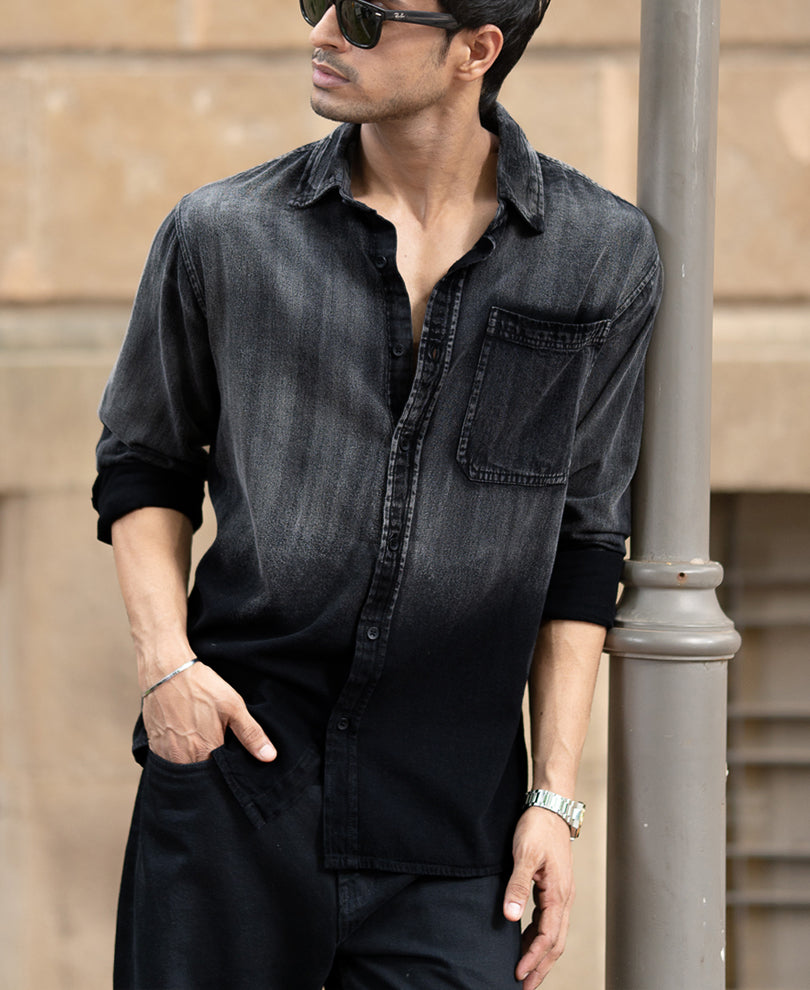 Black Sprayed Denim Shirt