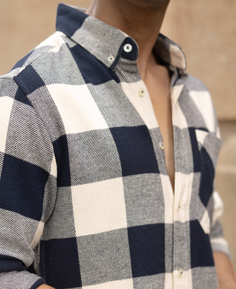 Navy Checks Shirt With Pocket.