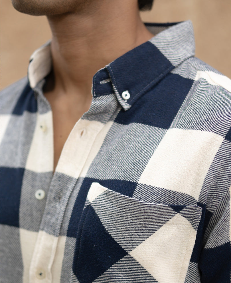Navy Checks Shirt With Pocket.