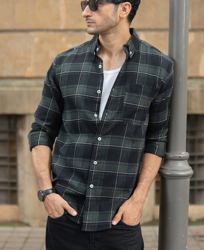 Dark Green Checks Lightweight Shirt.