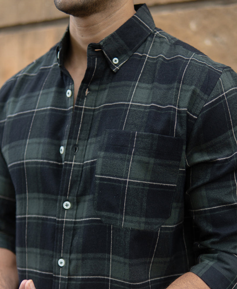 Dark Green Checks Lightweight Shirt.