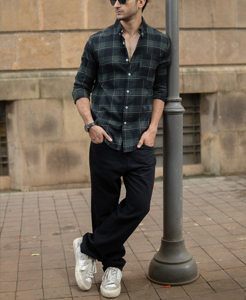 Dark Green Checks Lightweight Shirt.