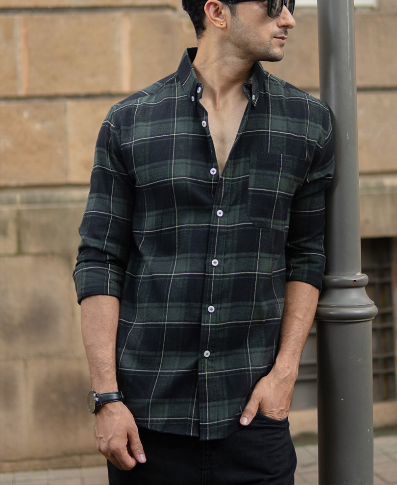 Dark Green Checks Lightweight Shirt.