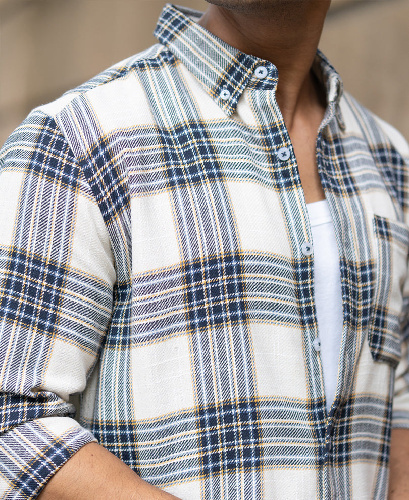 Multicolour Structured Checks Button Down Shirt.