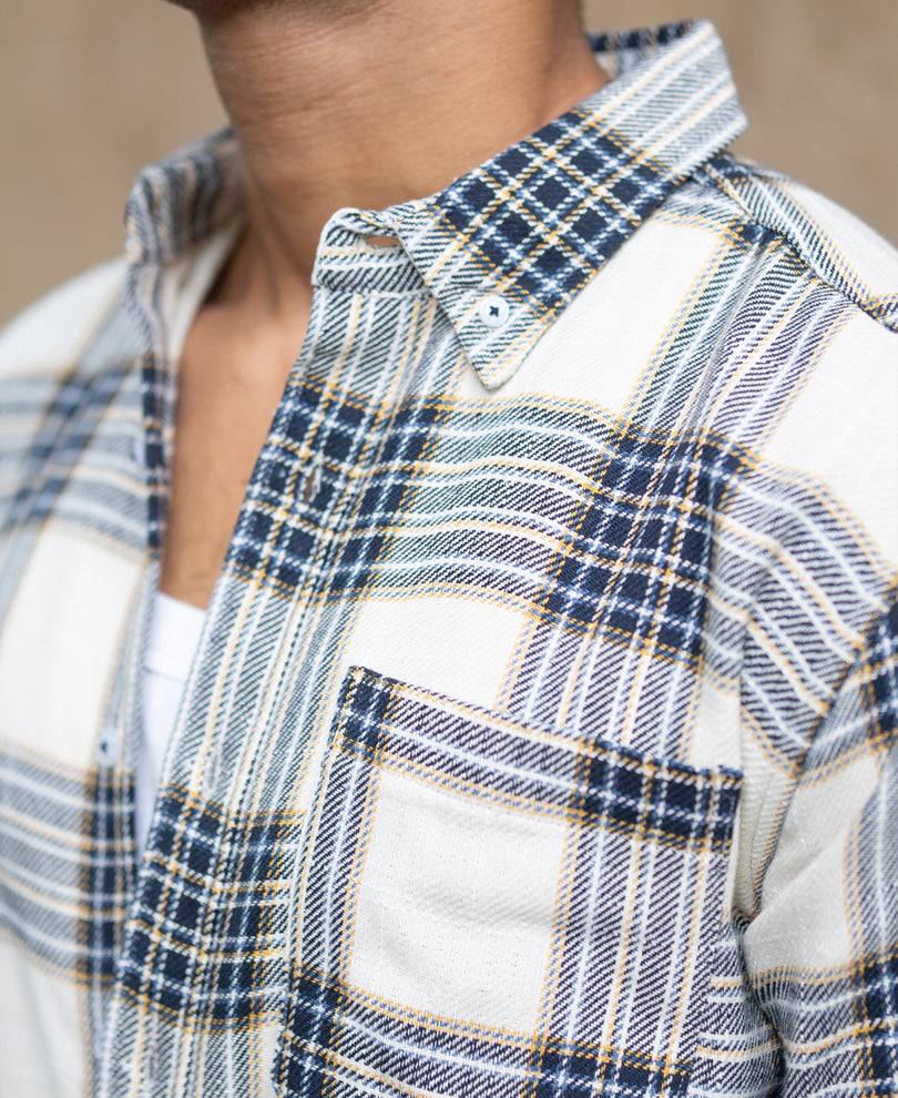 Multicolour Structured Checks Button Down Shirt.