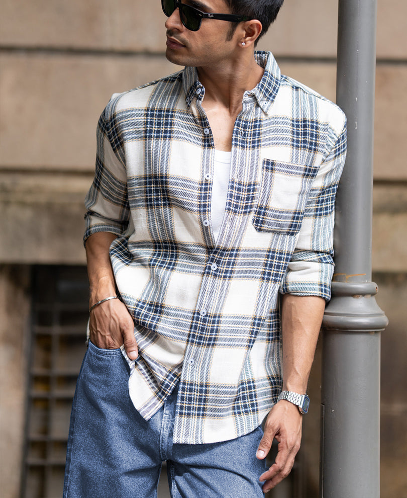 Multicolour Structured Checks Button Down Shirt.