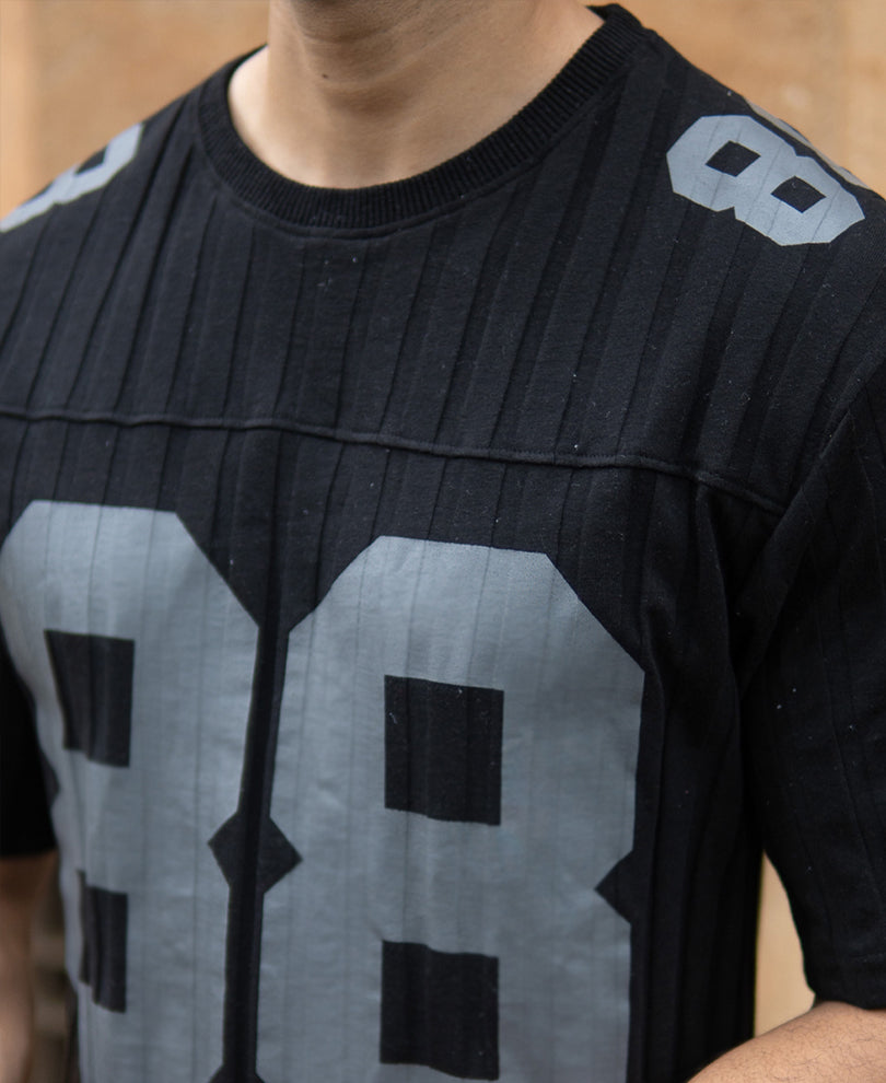 Black Printed Structure T-Shirt.