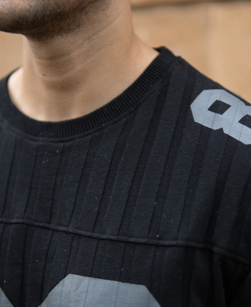 Black Printed Structure T-Shirt.