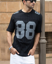 Black Printed Structure T-Shirt.