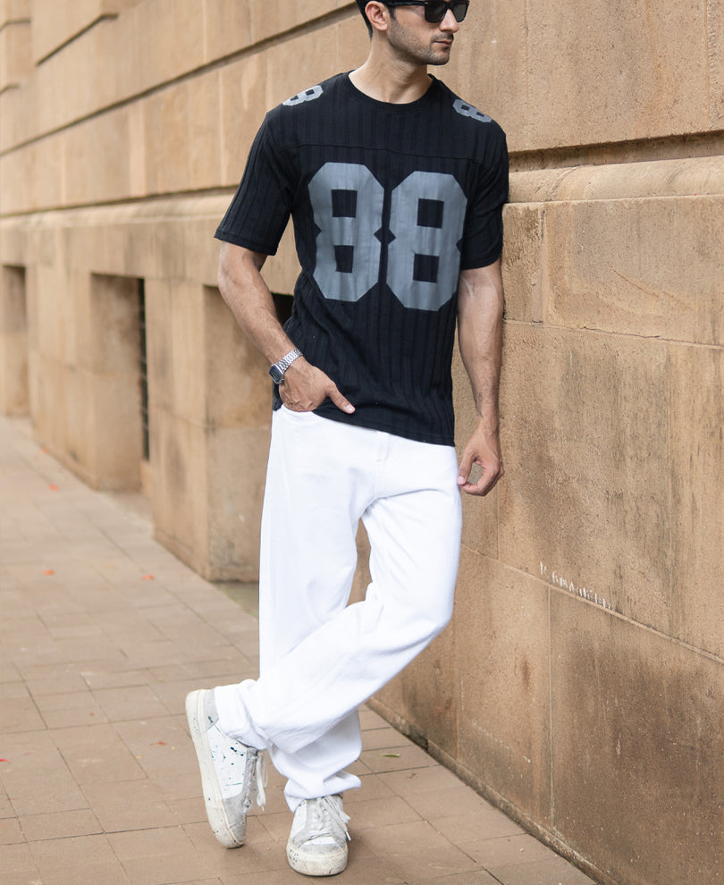 Black Printed Structure T-Shirt.