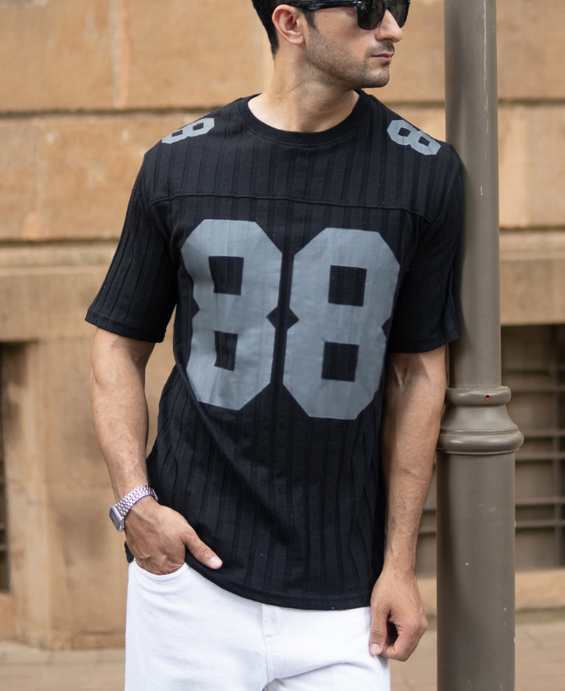 Black Printed Structure T-Shirt.