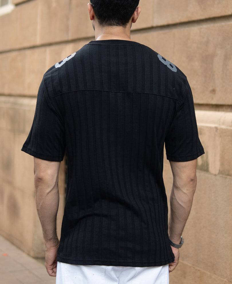 Black Printed Structure T-Shirt.