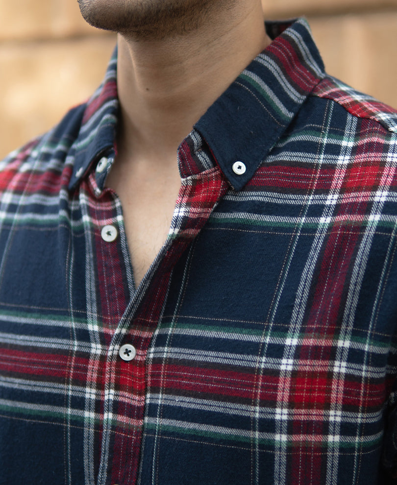 Navy Flannel Checked Shirt.