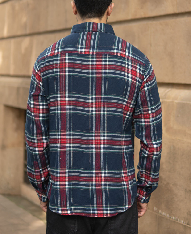 Navy Flannel Checked Shirt.
