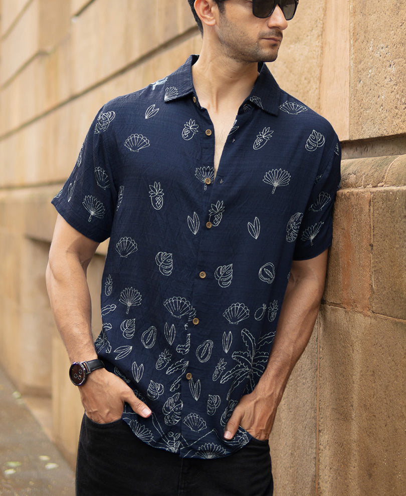 Blue Flowy Printed Shirt.
