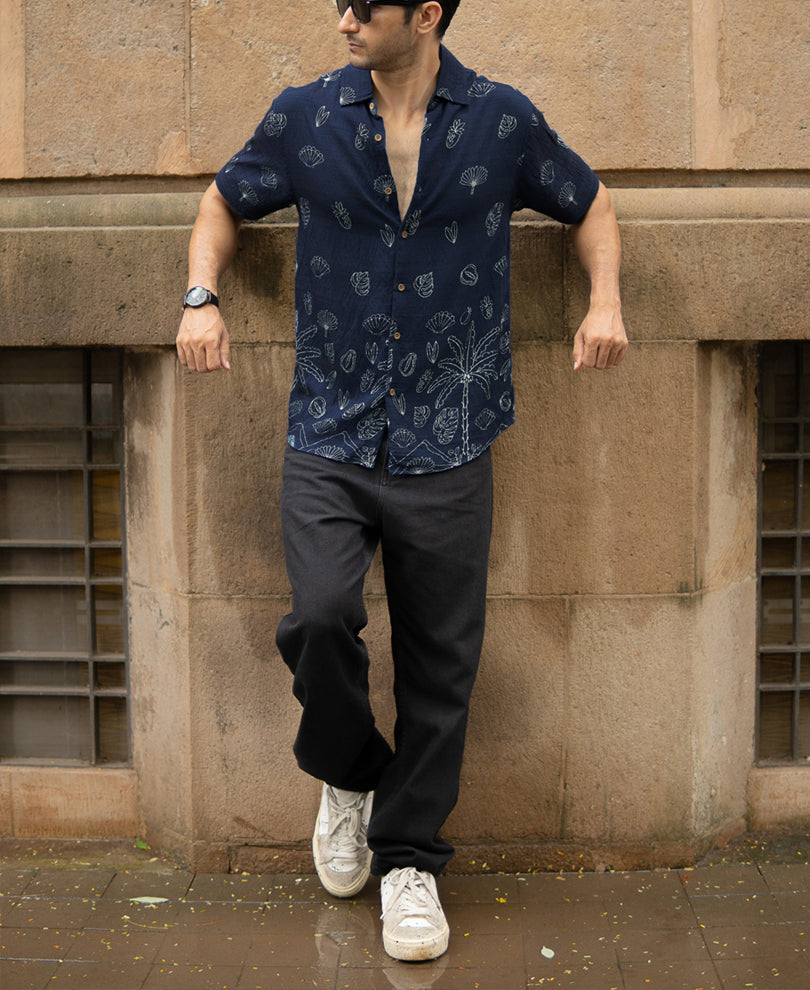 Blue Flowy Printed Shirt.