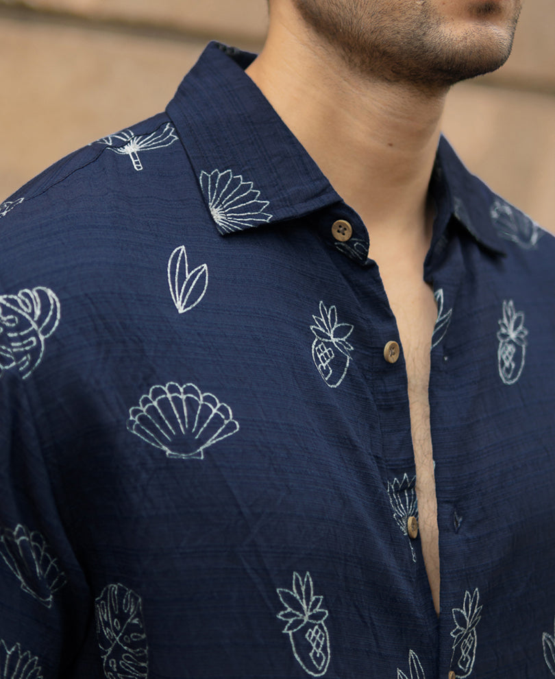 Blue Flowy Printed Shirt.