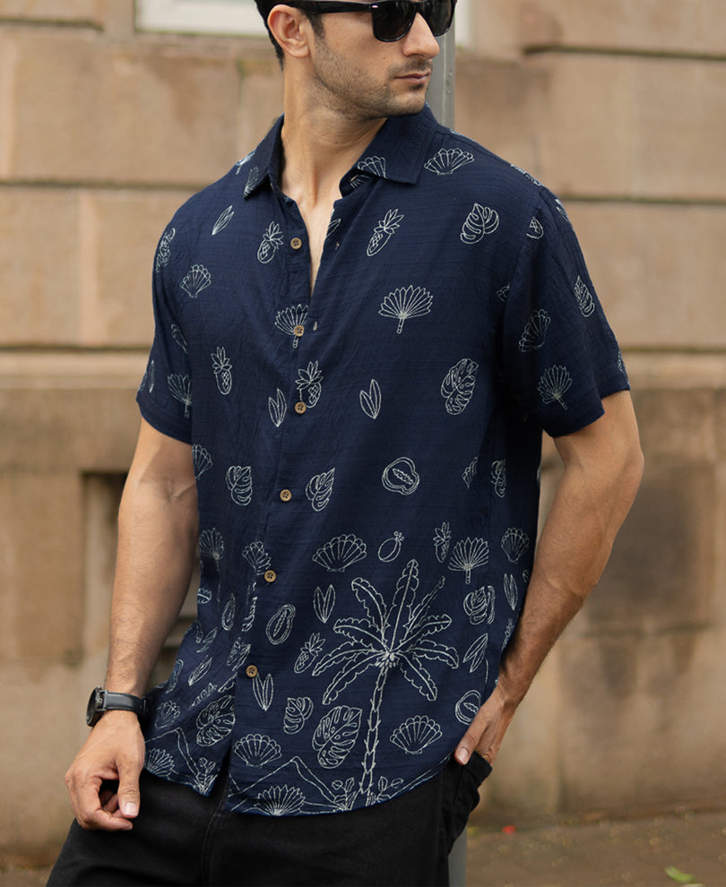 Blue Flowy Printed Shirt.