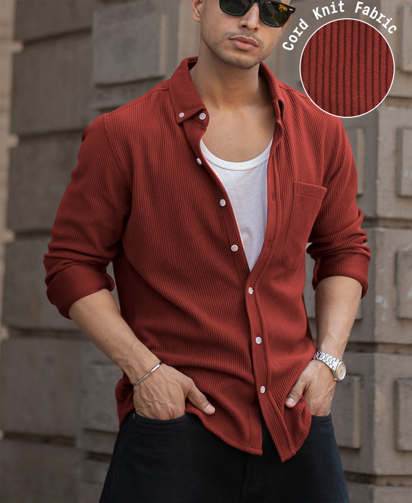 Brick Red Structured Knit Shirt.