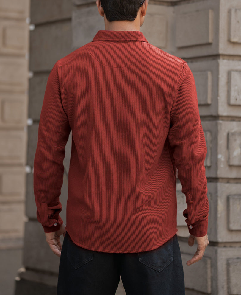 Brick Red Structured Knit Shirt.