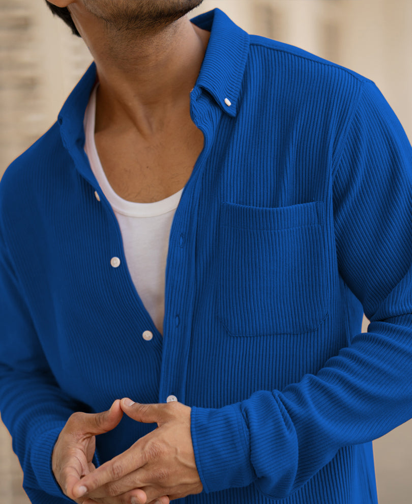 Royal Blue Structured Knit Shirt.