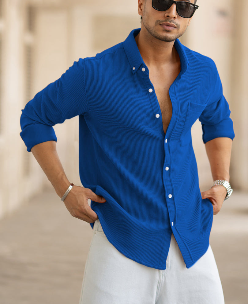 Royal Blue Structured Knit Shirt.
