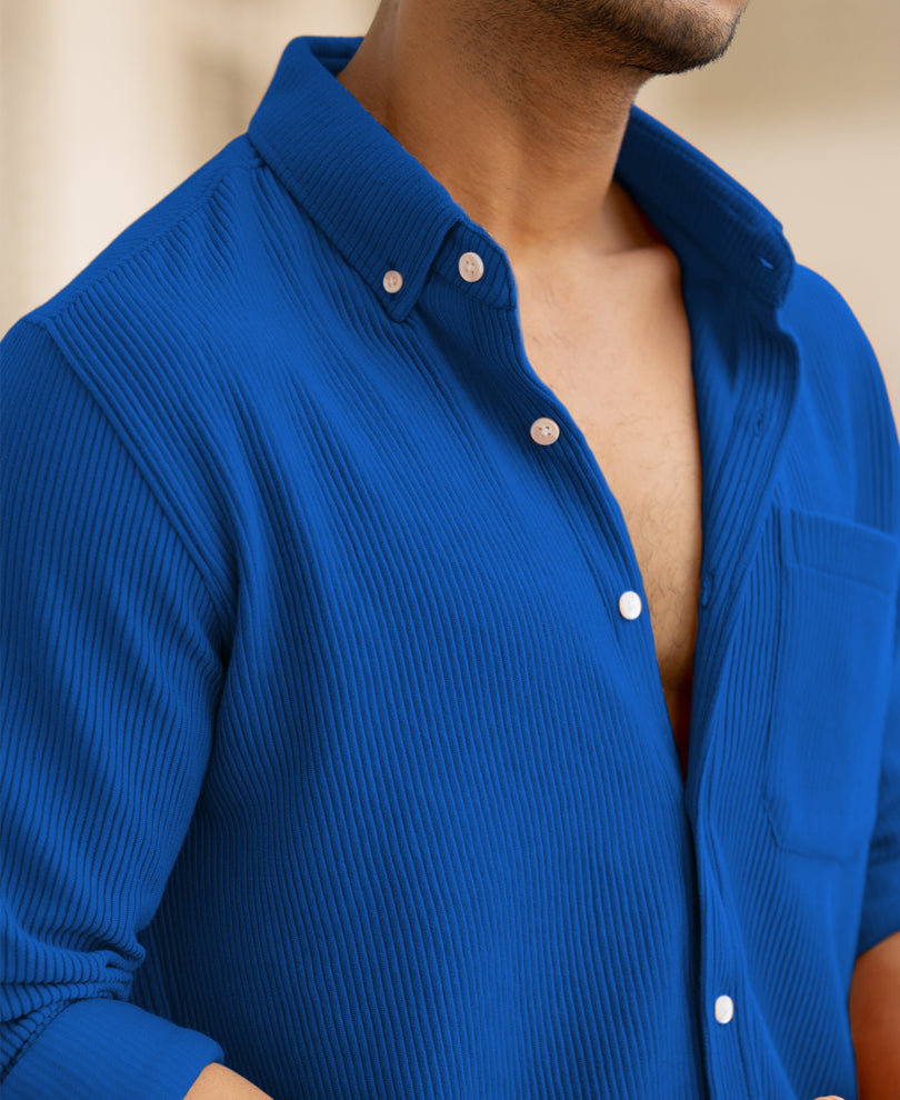 Royal Blue Structured Knit Shirt.