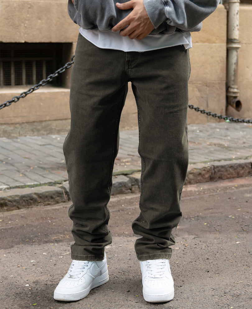 Dark Olive Washed Regular Fit Jeans.