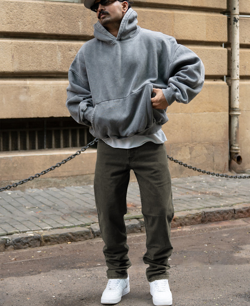 Dark Olive Washed Regular Fit Jeans.