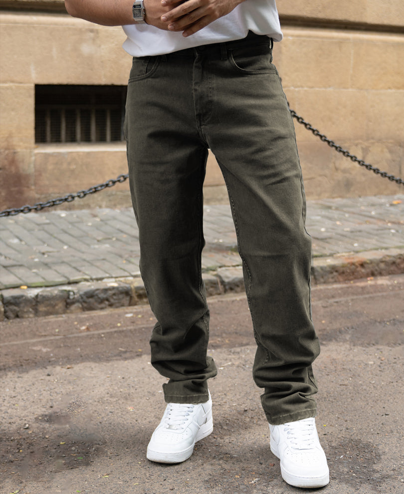 Dark Olive Washed Regular Fit Jeans.