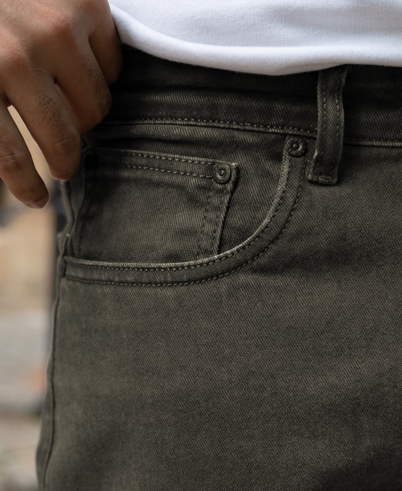 Dark Olive Washed Regular Fit Jeans.