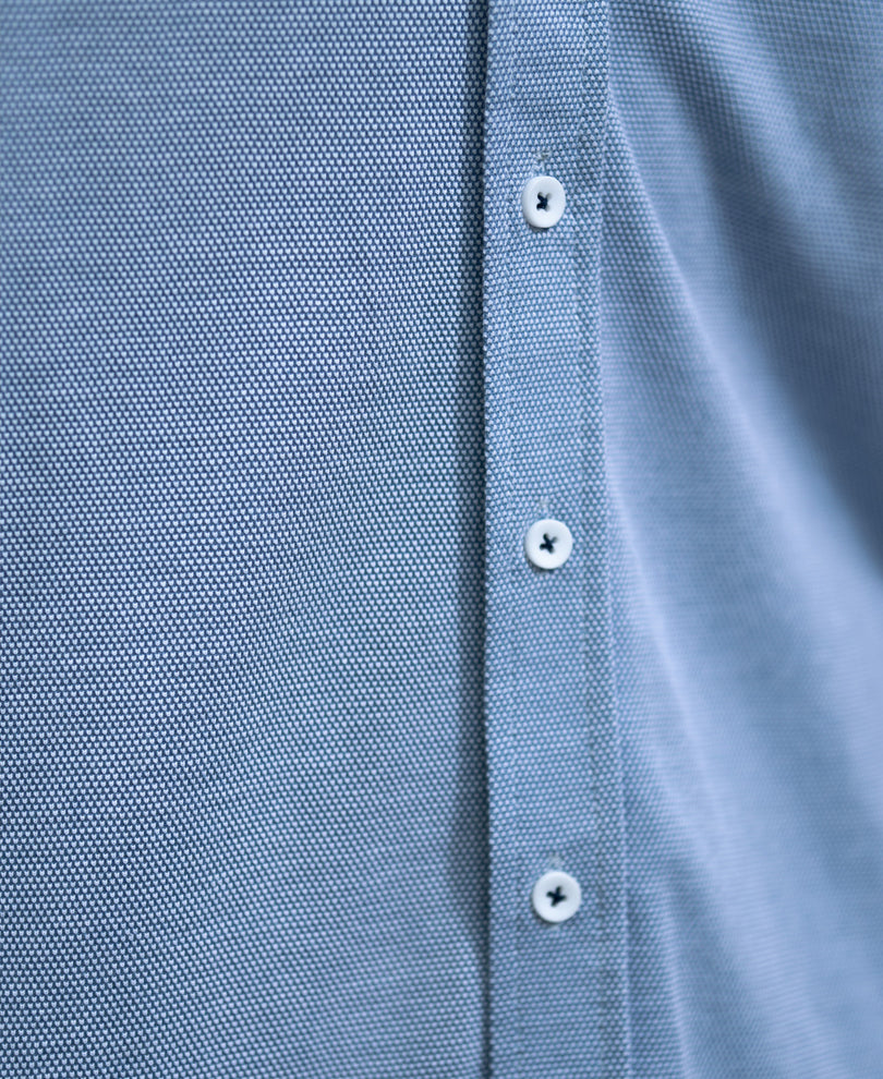 Blue Knitted Button Down Shirt.