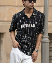 Black Structured Printed Polo T-Shirt.