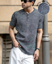 Black Maze Print Henley T-Shirt.