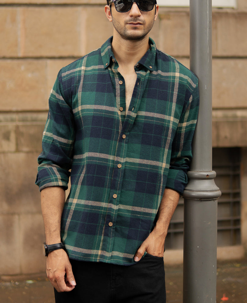 Green Button Down Checks Shirt.
