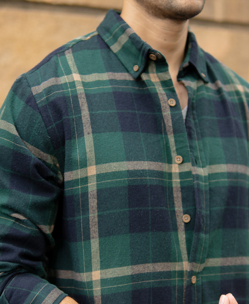 Green Button Down Checks Shirt.