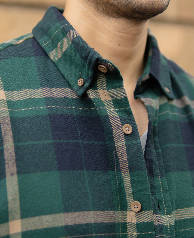 Green Button Down Checks Shirt.